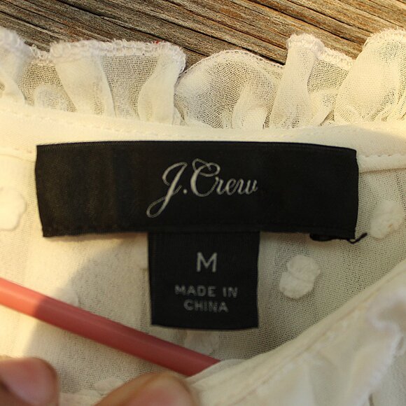 'J. Crew' white gathered bib swiss polka dots sheer top - Picture 6 of 8